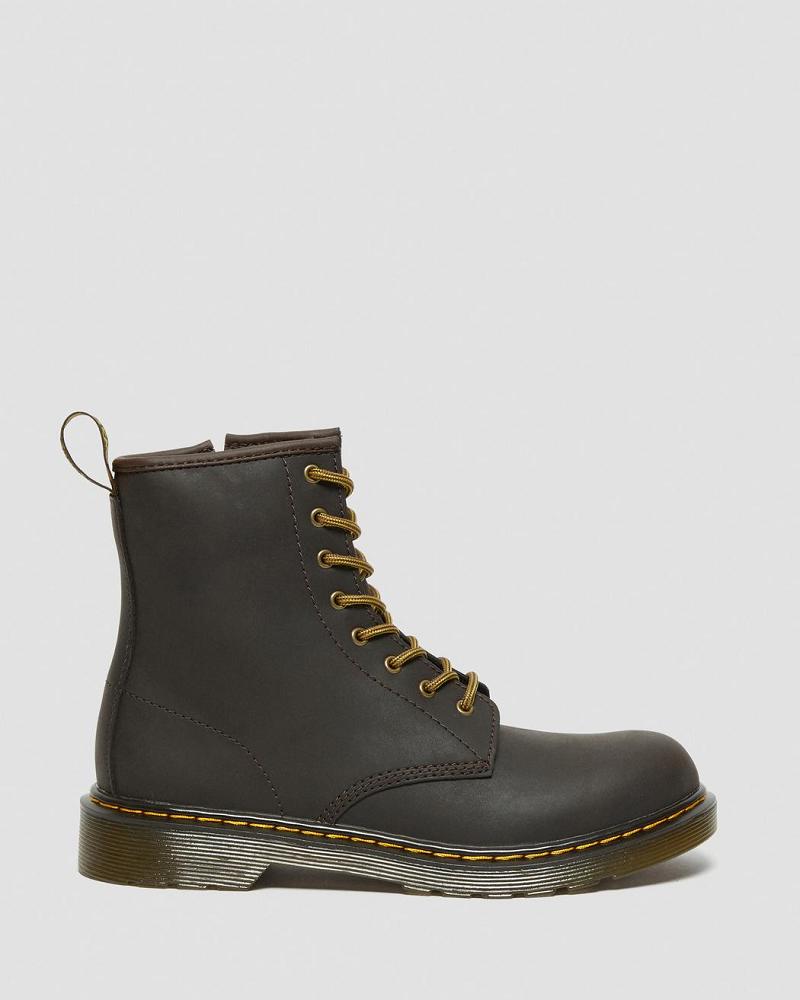 Dr Martens Youth 1460 Wildhorse Læder Snørestøvler Børn Mørkebrune | DK 716NWY